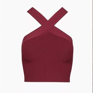 NEW Aritzia Babaton Sculpt Knit Criss Cross Cropped Tank in Grapevine